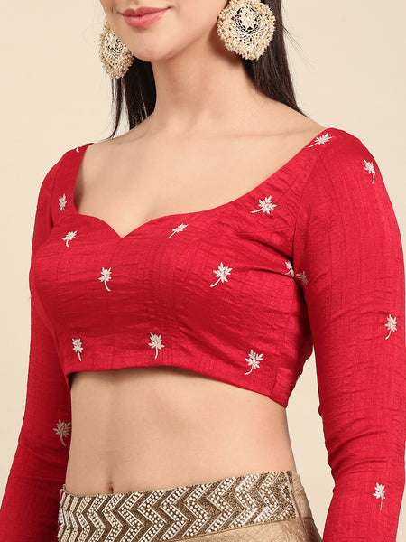 Red Slub Silk Blouse - ASBL0100