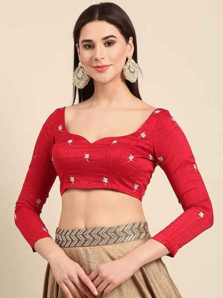 Red Slub Silk Blouse - ASBL0100