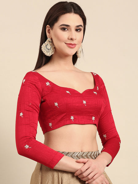 Red Slub Silk Blouse - ASBL0100