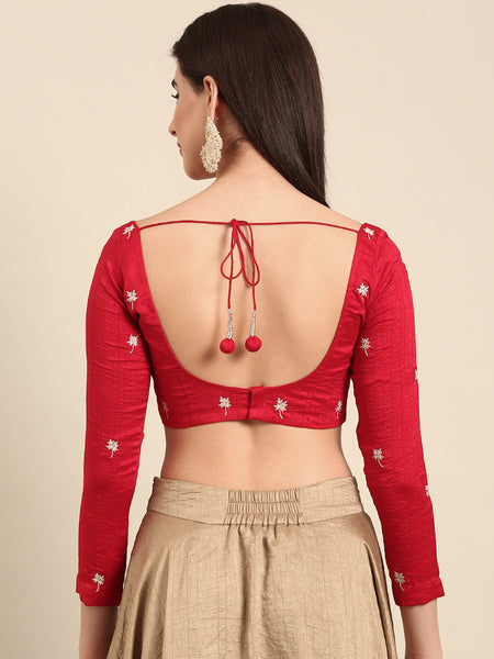 Red Slub Silk Blouse - ASBL0100