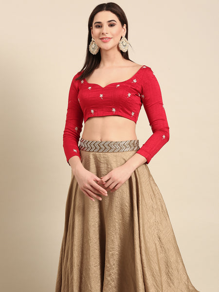 Red Slub Silk Blouse - ASBL0100