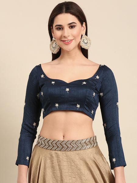 Blue Slub Silk Blouse - ASBL0101