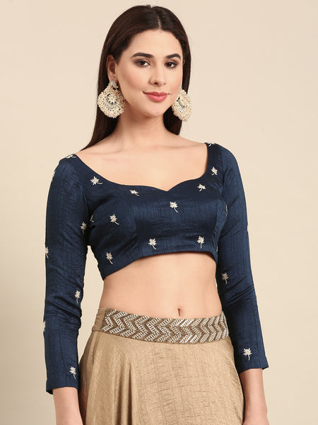 Blue Slub Silk Blouse - ASBL0101