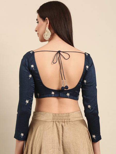 Blue Slub Silk Blouse - ASBL0101