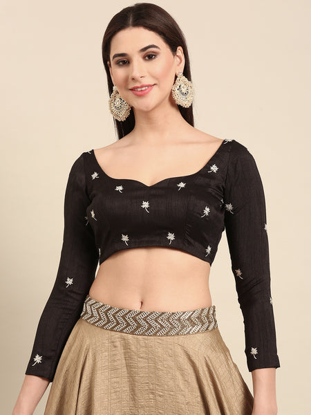 Black Slub Silk Blouse - ASBL0102