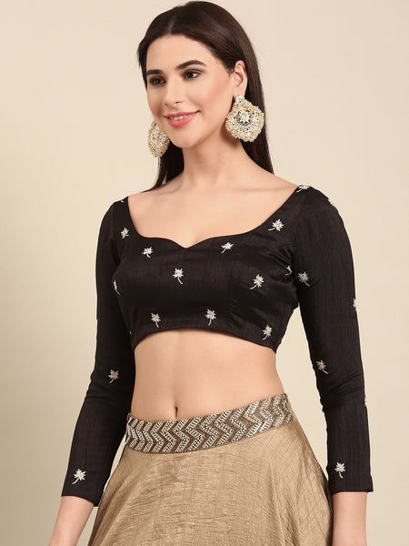 Black Slub Silk Blouse - ASBL0102