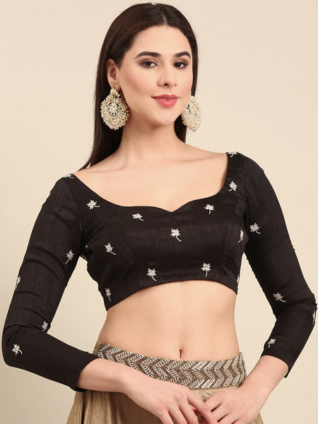 Black Slub Silk Blouse - ASBL0102