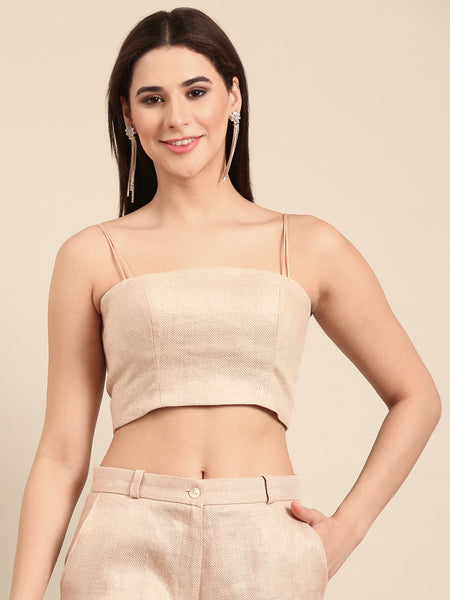 Pink Linen Jaquard Strap Blouse - ASBL0106