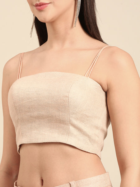 Pink Linen Jaquard Strap Blouse - ASBL0106