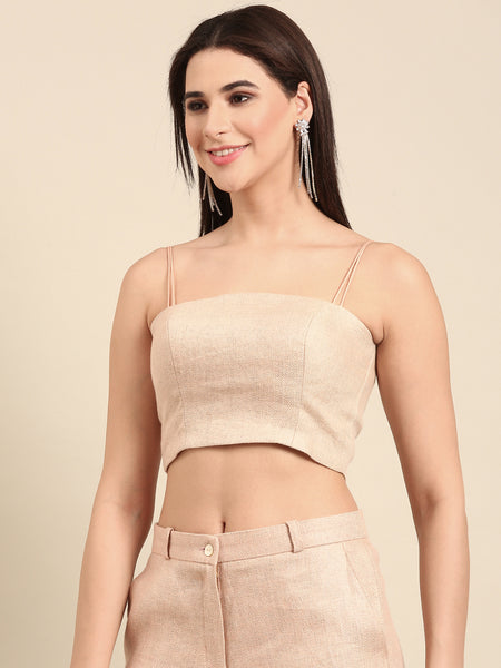 Pink Linen Jaquard Strap Blouse - ASBL0106