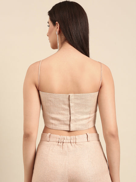 Pink Linen Jaquard Strap Blouse - ASBL0106