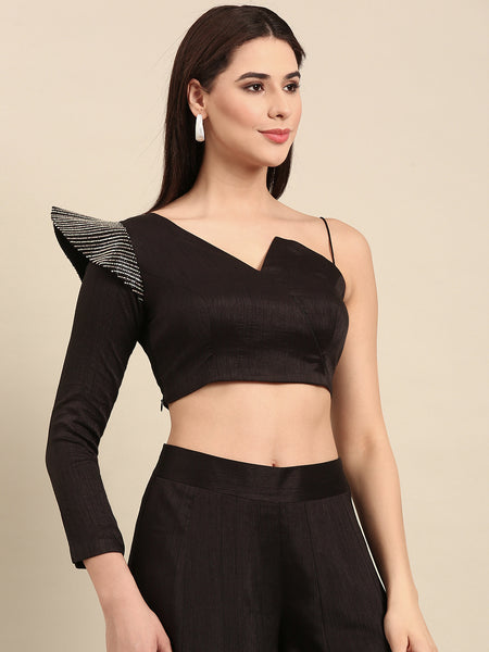 Black Slub Silk Blouse - ASBL0110