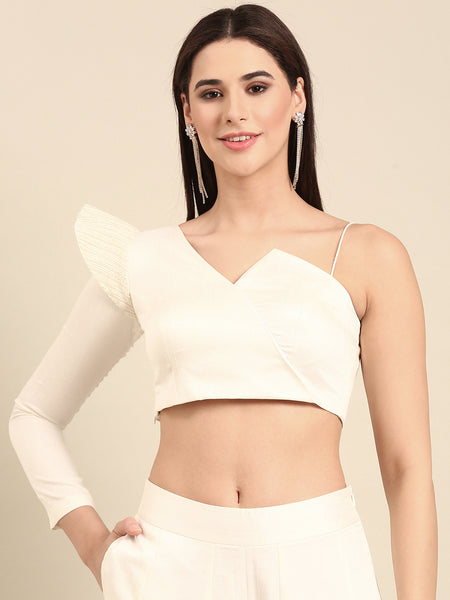 White Slub Silk Blouse - ASBL0111