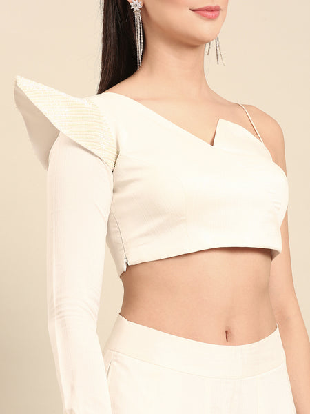 White Slub Silk Blouse - ASBL0111