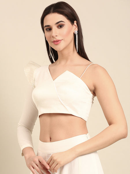 White Slub Silk Blouse - ASBL0111