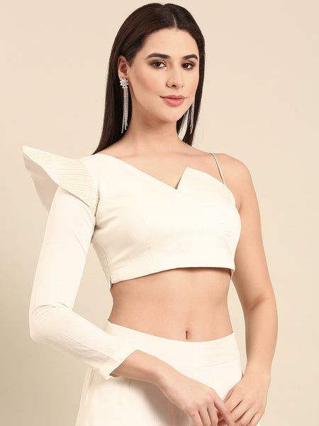 White Slub Silk Blouse - ASBL0111