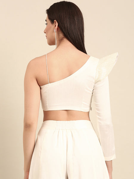 White Slub Silk Blouse - ASBL0111