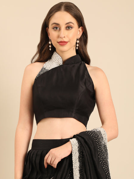 Black Bemberg Ready Saree with Blouse - ASSRSET001