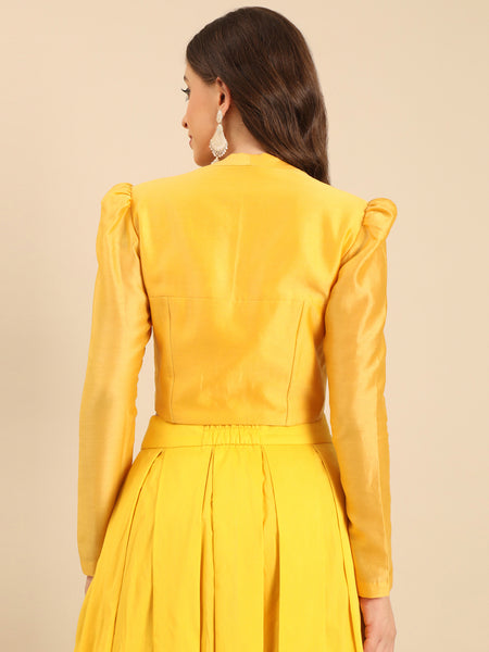 Yellow Silk Chanderi Full- Sleeves Blouse -  ASBL0116
