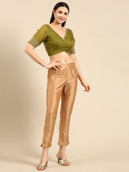 Green Embroidered Organza Blouse - ASBL094