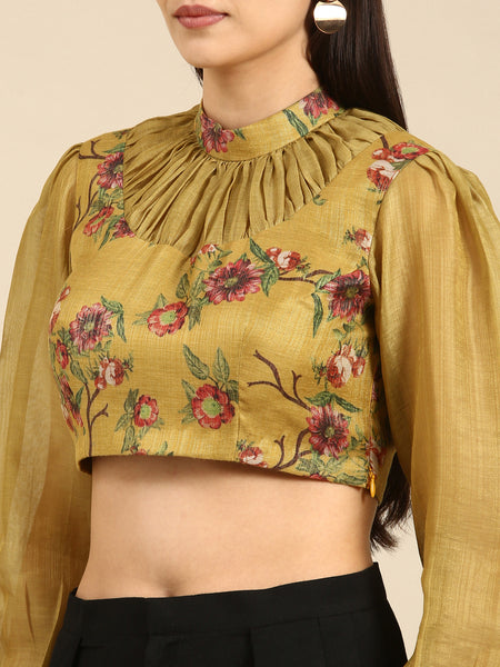 Yellow Printed Chanderi Blouse - ASBL095
