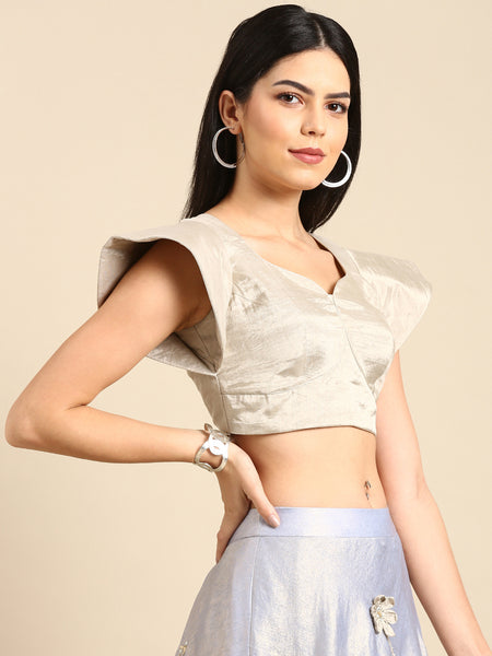 Blue Silver Tissue Silk Lehenga Set -  ASLHSET002