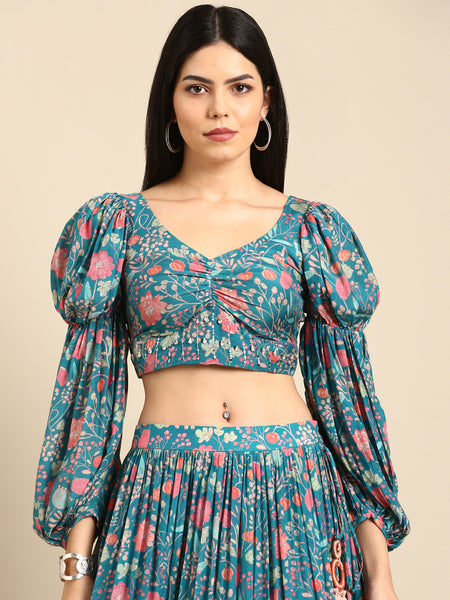 Blue Muslin Digital Print Blouse - ASBL097