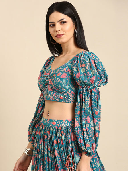 Blue Muslin Digital Print Blouse - ASBL097