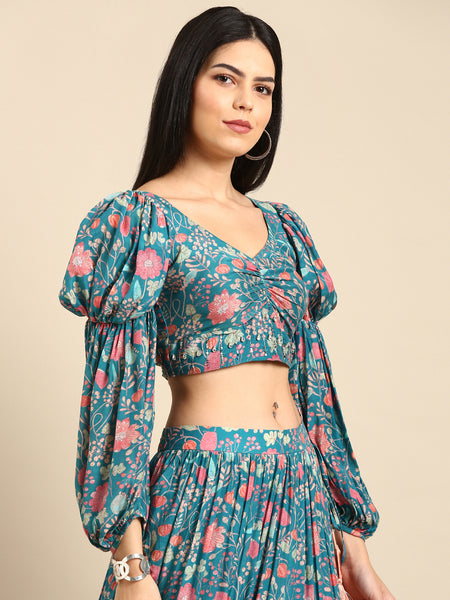 Blue Muslin Digital Print Blouse - ASBL097