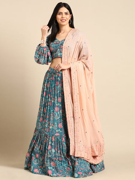 Blue Muslin Digital Print Blouse - ASBL097