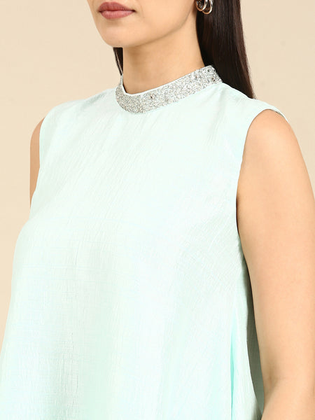 Aqua Blue Silk Co-ord Set - ASCRSET018