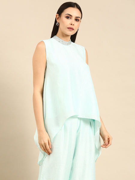 Aqua Blue Silk Co-ord Set - ASCRSET018