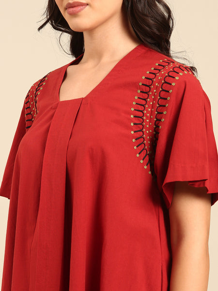 Red Malai Cotton Cord Set - ASCRSET025