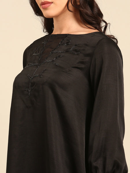 Black Silk Organza Cord Set - ASCRSET027