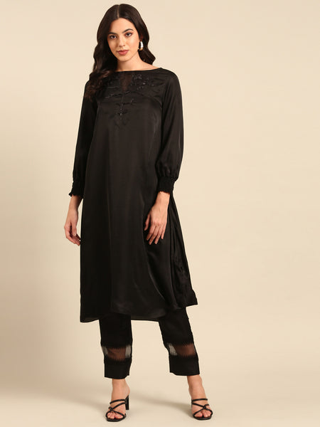 Black Silk Organza Cord Set - ASCRSET027