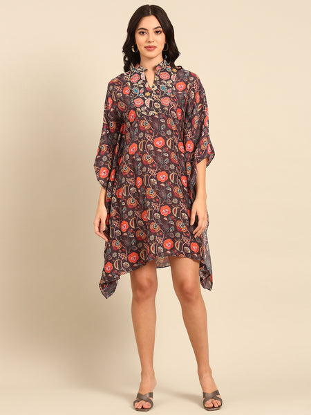 Brown Black Print Muslin Cord Set - ASCRSET028