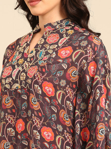 Brown Black Print Muslin Cord Set - ASCRSET028