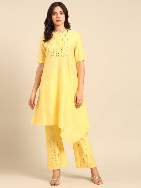 Yellow Silk Cotton Cord Set - ASCRSET031