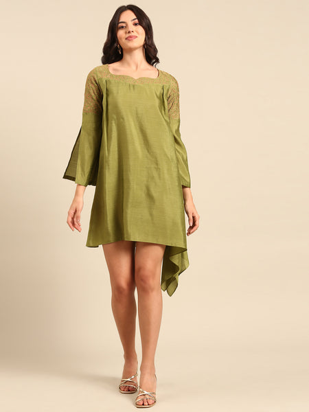 Green Linen Satin Cord Set - ASCRSET032