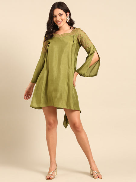 Green Linen Satin Cord Set - ASCRSET032