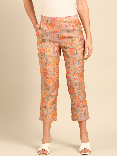 Ivory Peach Pink Brocade Silk Chiffon Cord Set - ASCRSET034