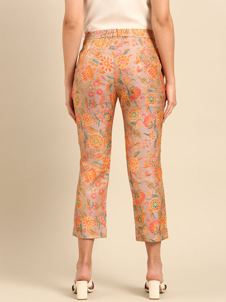 Ivory Peach Pink Brocade Silk Chiffon Cord Set - ASCRSET034