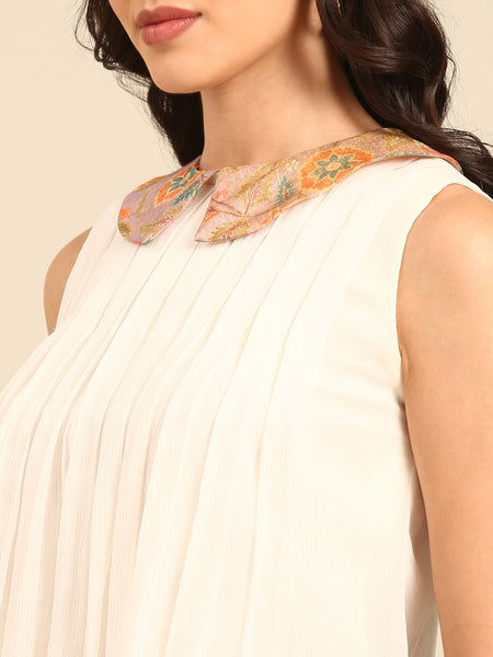 Ivory Peach Pink Brocade Silk Chiffon Cord Set - ASCRSET034