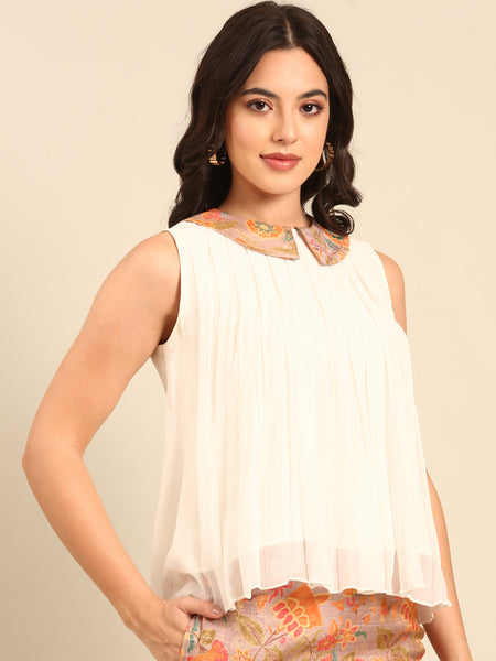 Ivory Peach Pink Brocade Silk Chiffon Cord Set - ASCRSET034