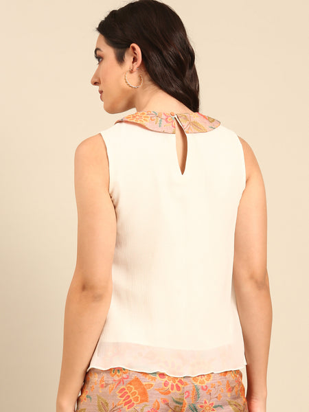 Ivory Peach Pink Brocade Silk Chiffon Cord Set - ASCRSET034