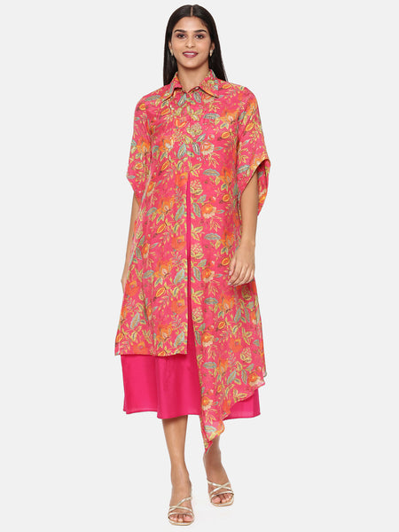 Pink Print Muslin Silk Cord Set - ASCRSET035