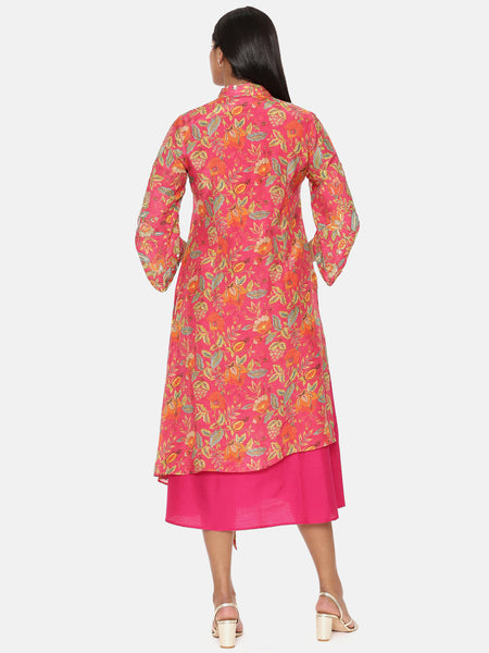 Pink Print Muslin Silk Cord Set - ASCRSET035