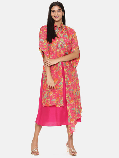 Pink Print Muslin Silk Cord Set - ASCRSET035