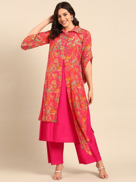 Pink Print Muslin Silk Cord Set - ASCRSET035