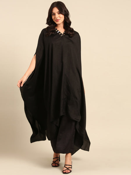 Black Silk Cotton Slub Cord Set - ASCRSET036